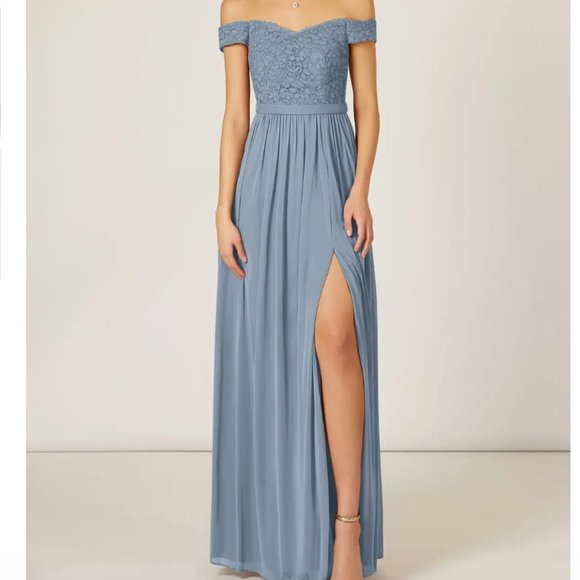 Azazie Dresses & Skirts - BRAND NEW IN BAG Azazie Dusty Blue Lea Sz. 14